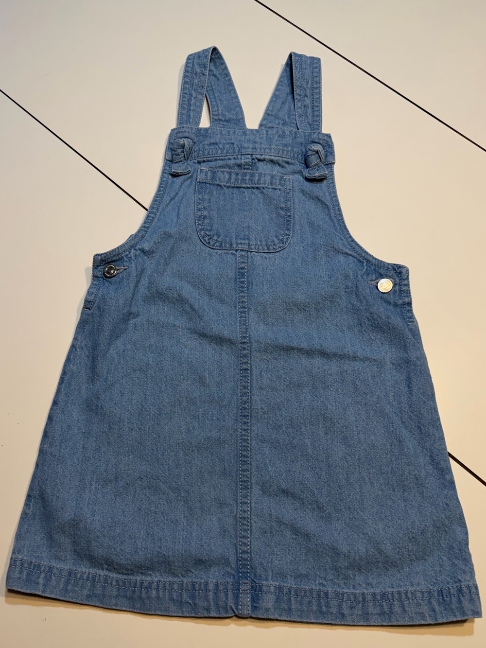 Tahari girls size 6 denim light wash jumper dress bows pocket